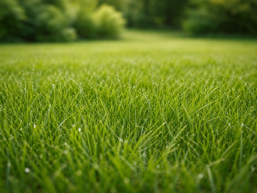 Gazon ray-grass fétuque vert dense avec texture fine, vue rapprochée au niveau du sol.