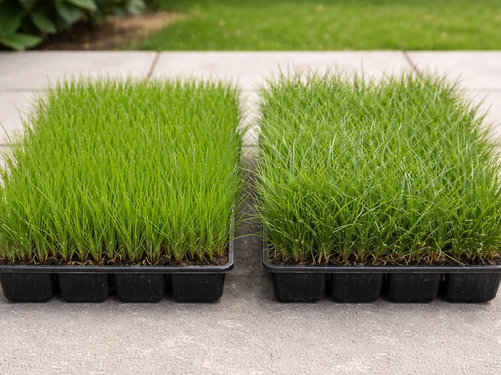 Deux zones de gazon côte à côte montrant l’aspect différent ray-grass et fétuque.