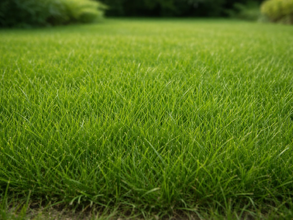 Gros plan sur un gazon de fétuque élevée dense, vert homogène, montrant la texture et la densité.
