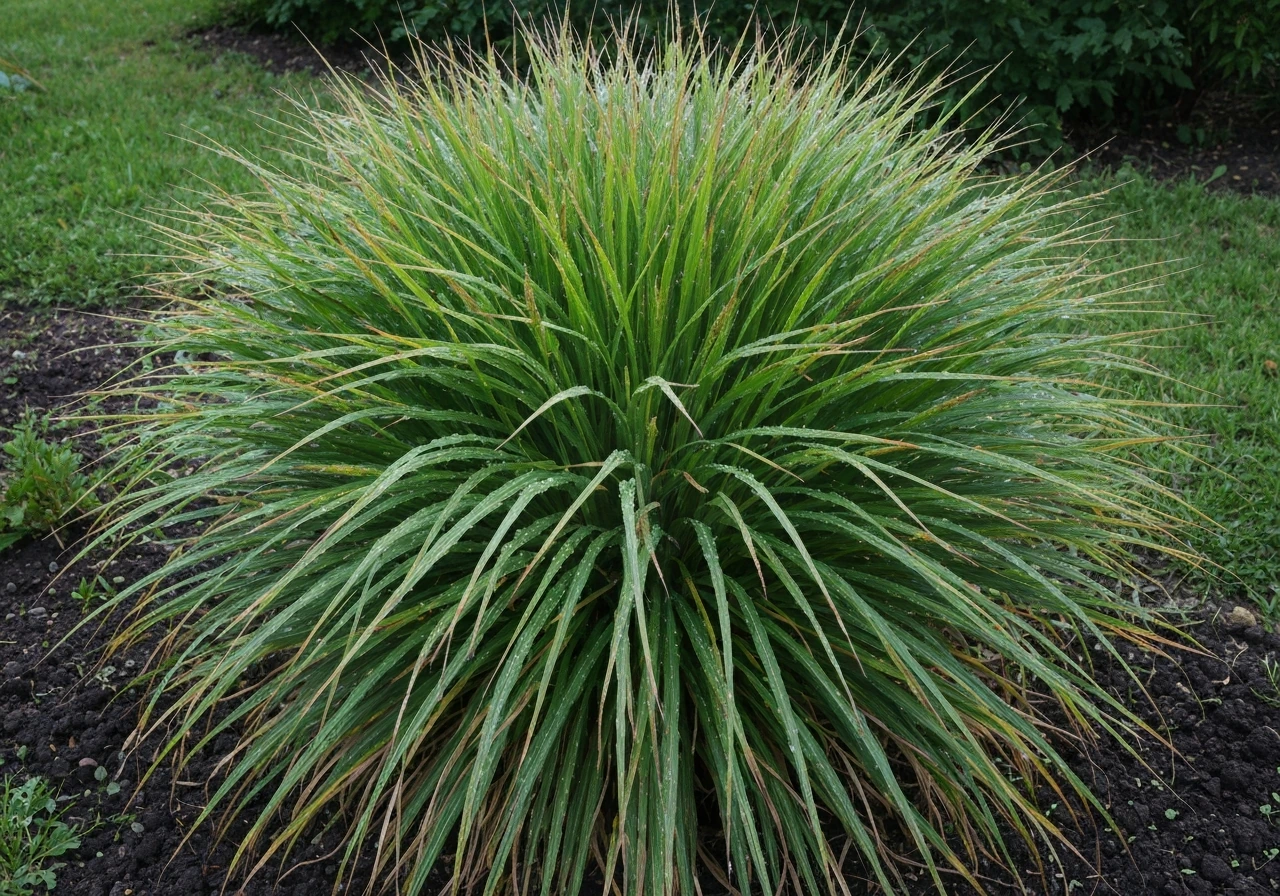 Zoom sur une touffe de fétuque élevée, feuilles larges et brins serrés, vue naturelle au jardin.
