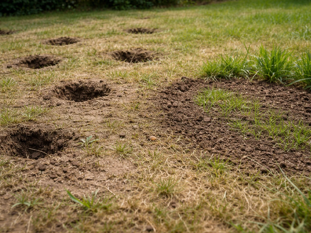Gazon avec des trous : diagnostic et réparation durable en étapes