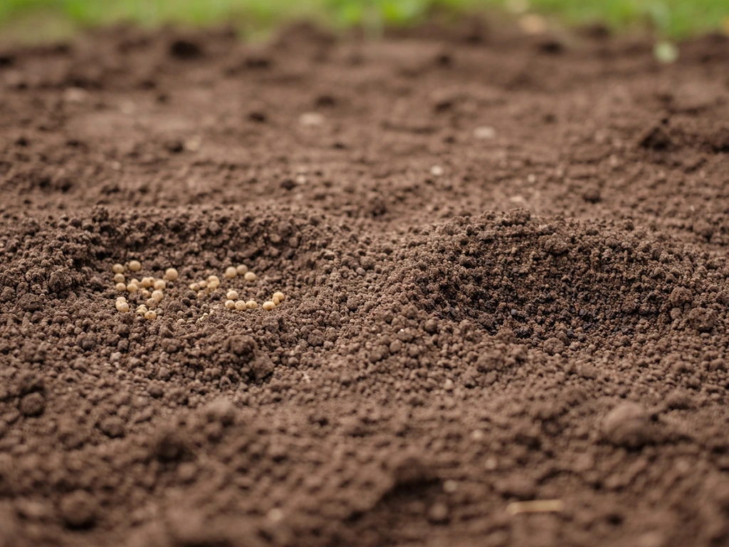 Gros plan comparatif de graines à peine recouvertes versus graines trop enterrées dans un lit de semences.