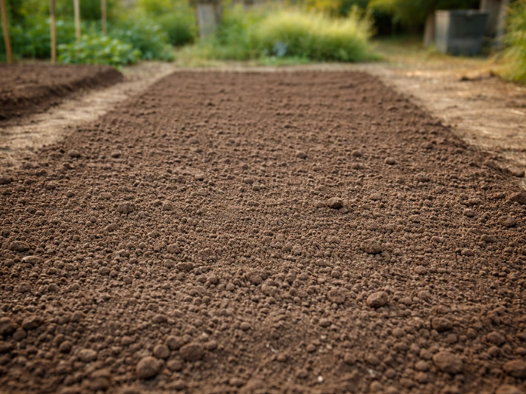 Lit de semence ratissé, terre émiettée et nivelée, prêt pour le semis dans un potager.