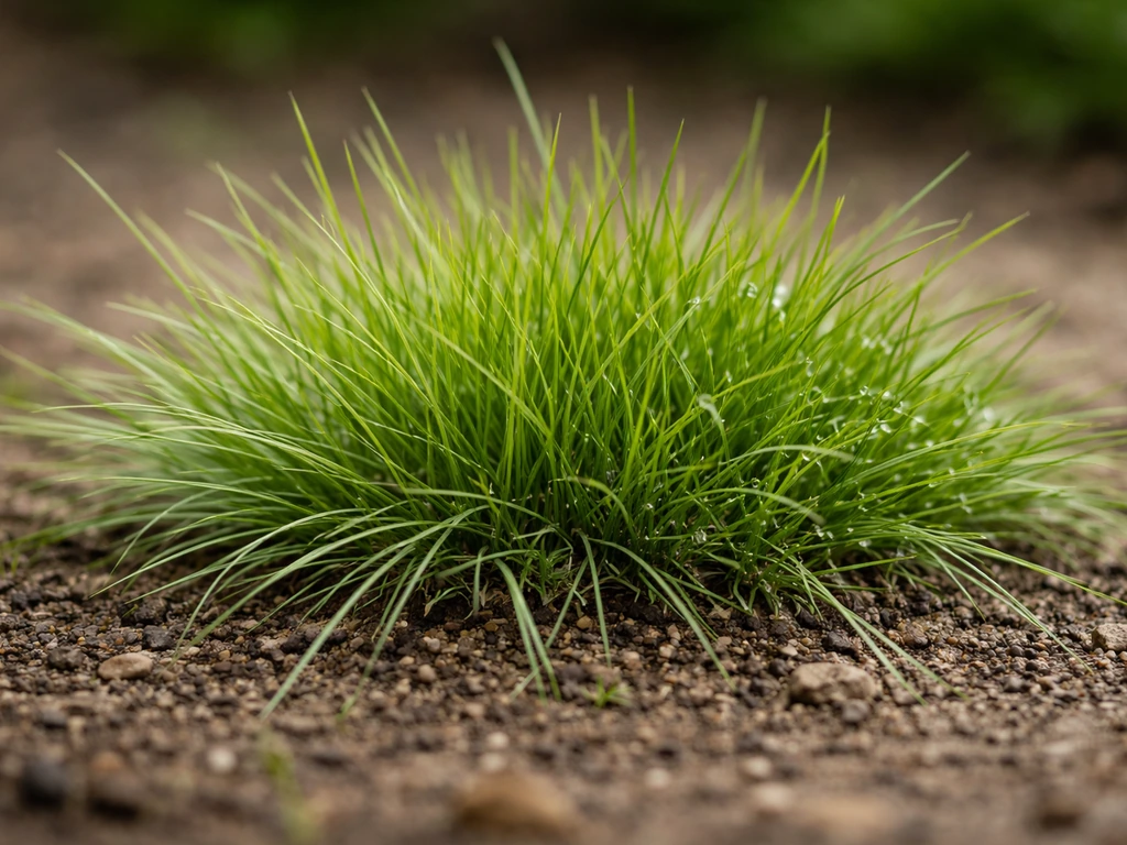 Gros plan sur fétuques fines et pâturin, gazon dense à pousse lente au ras du sol