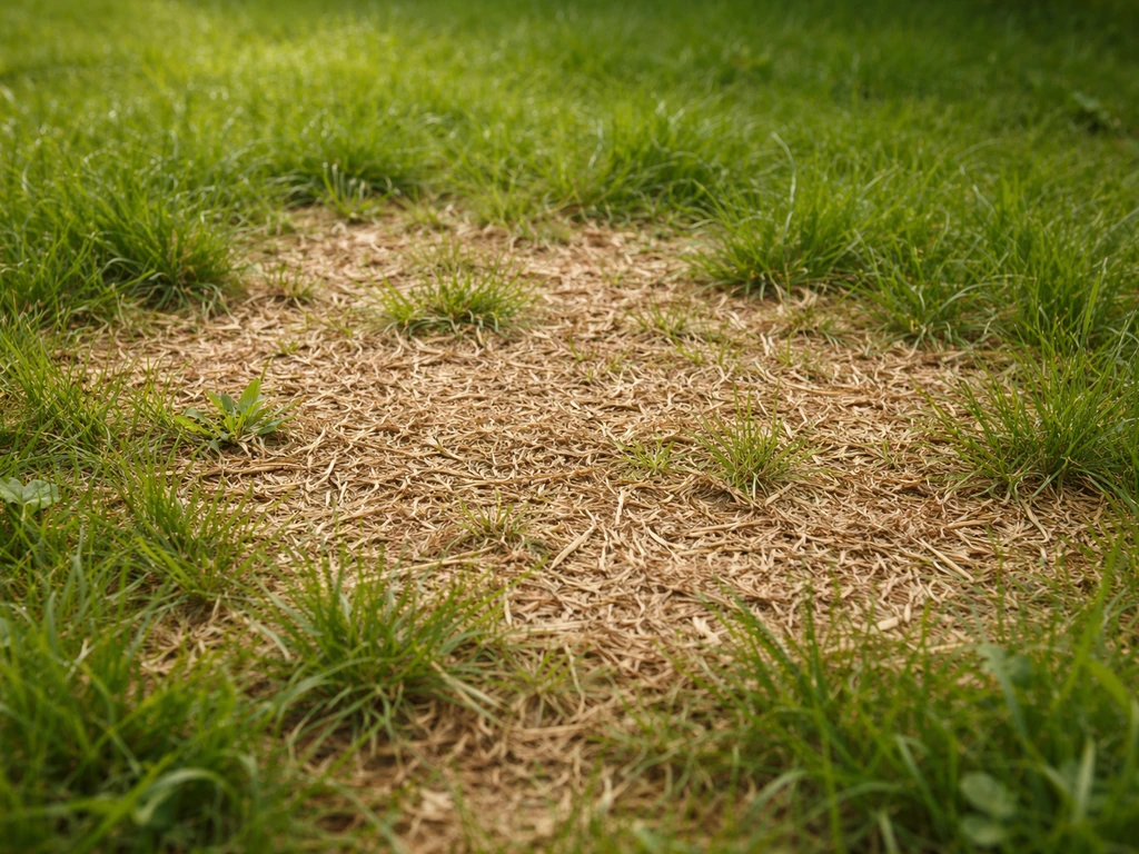 Gazon partiellement à nu avec un paillage léger d’environ 1 cm pour limiter l’évaporation.