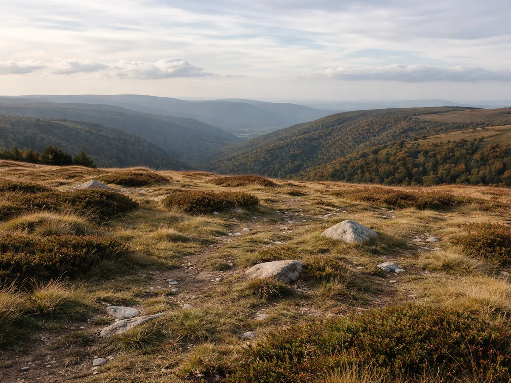 Plateau vosgien de haute altitude avec chaumes et herbes rases, ambiance naturelle du gazon du Faing balade.